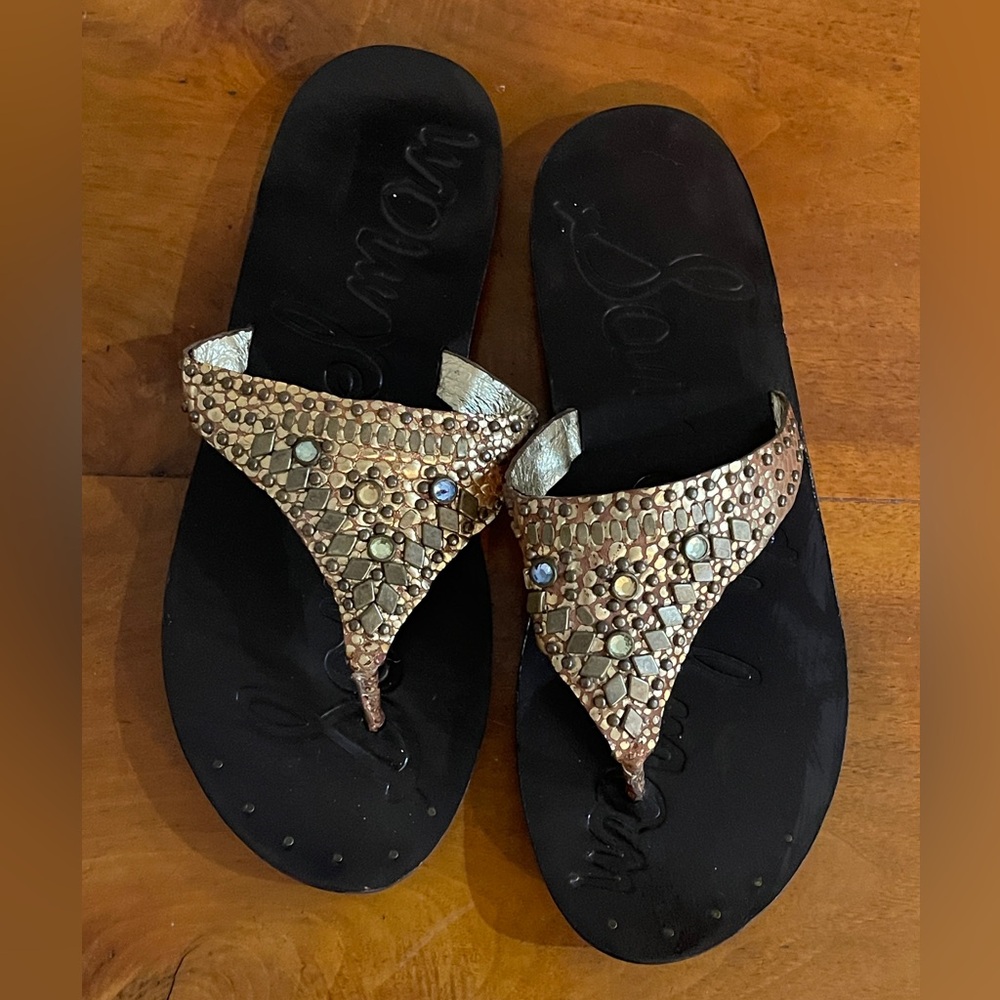 Sam Edelman Bling Leather Thong Sandals  8 1/2